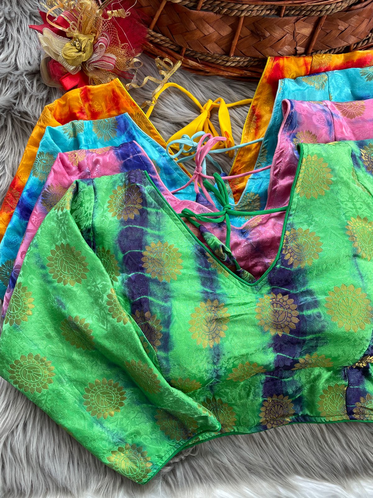 Beautiful Position Print work traditional ready made blouse