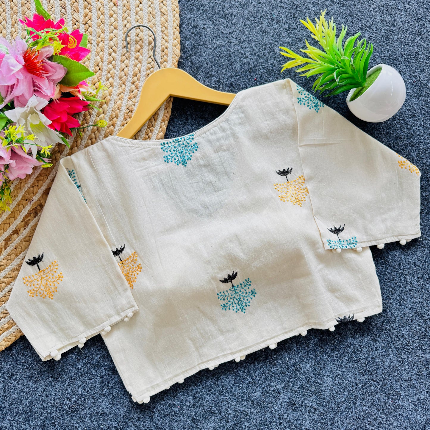 A beauty of embroidery work ready made blouse