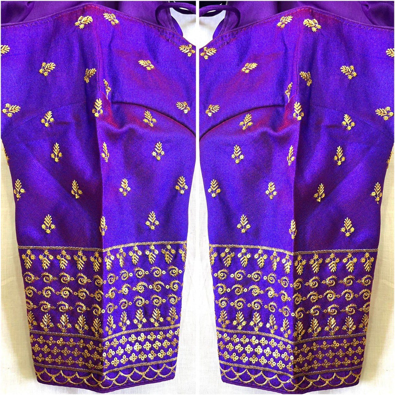 Heavy Silk fabric sequins work, thread and zari work ready made blouse