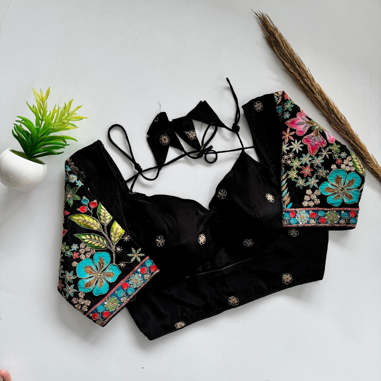 Beautiful flower print print all over blouse with embroidery work ready made blouse