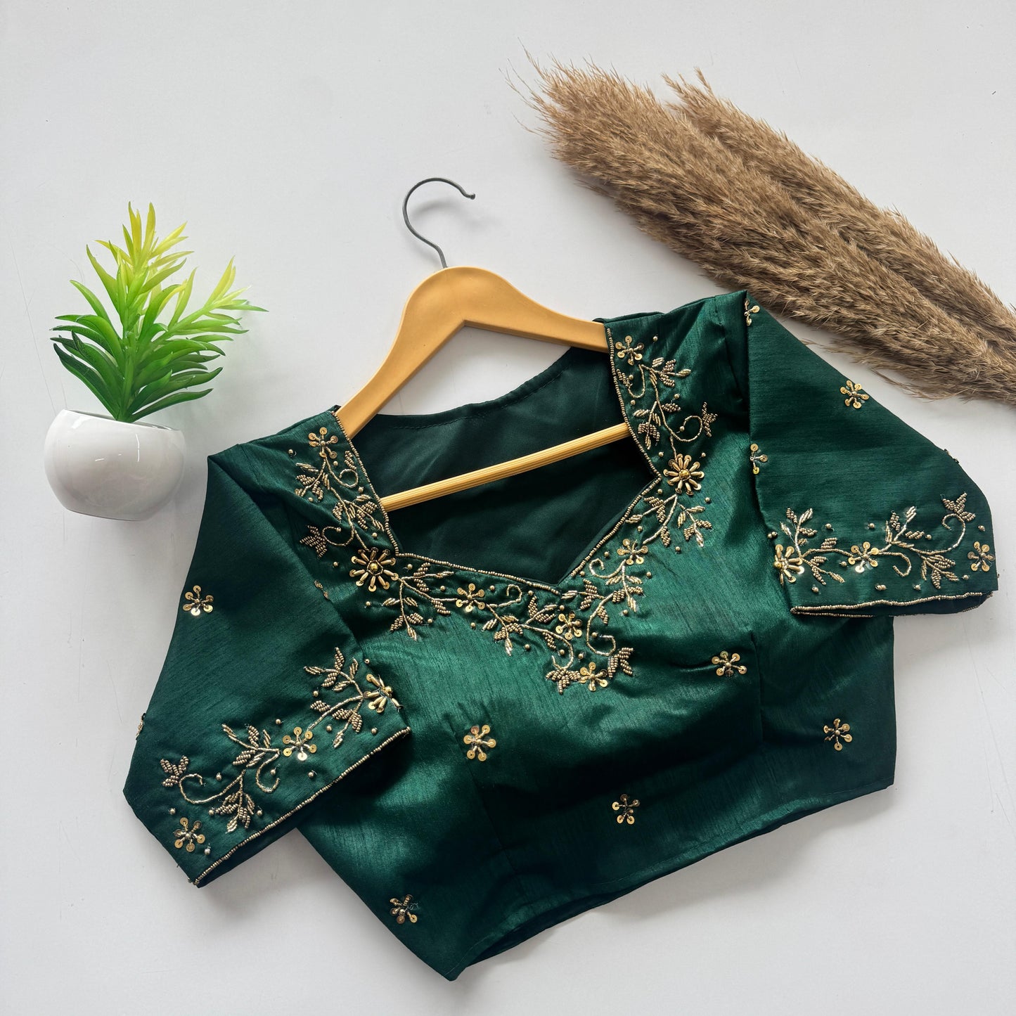 Beautiful handwork all over back and sleeves ready made blouse