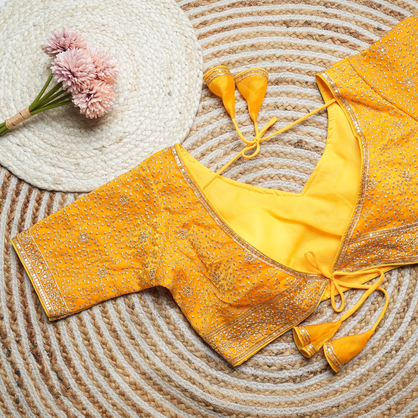A beauty of golden embroidery work ready made blouses