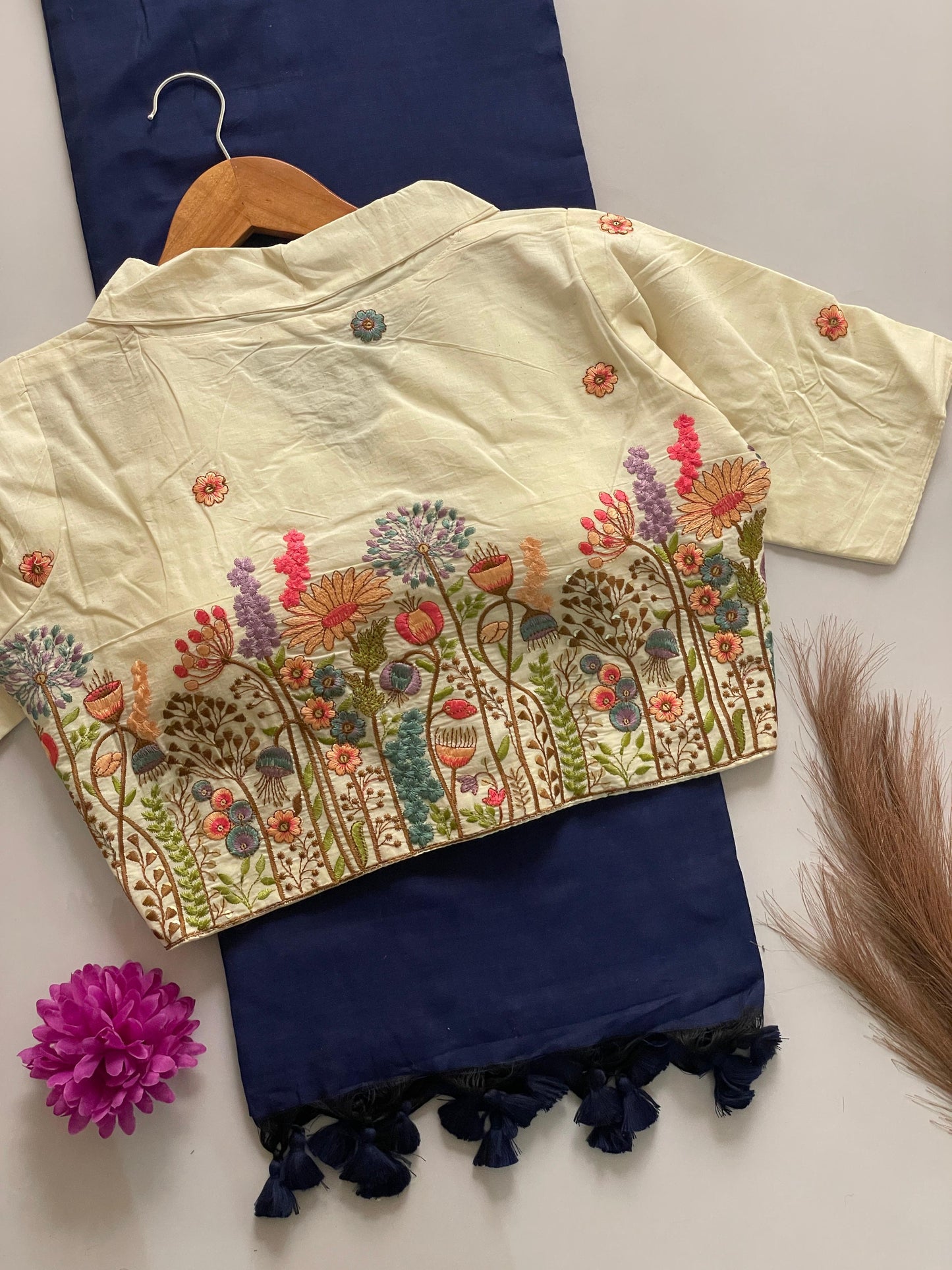 PRESENTING ORIGINAL COTTON COLLAR NECK BLOUSE WITH COTTON SAREE