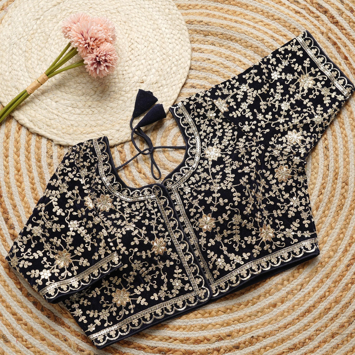 Heavy embroidery work touch up with sequins all over ready made blouses