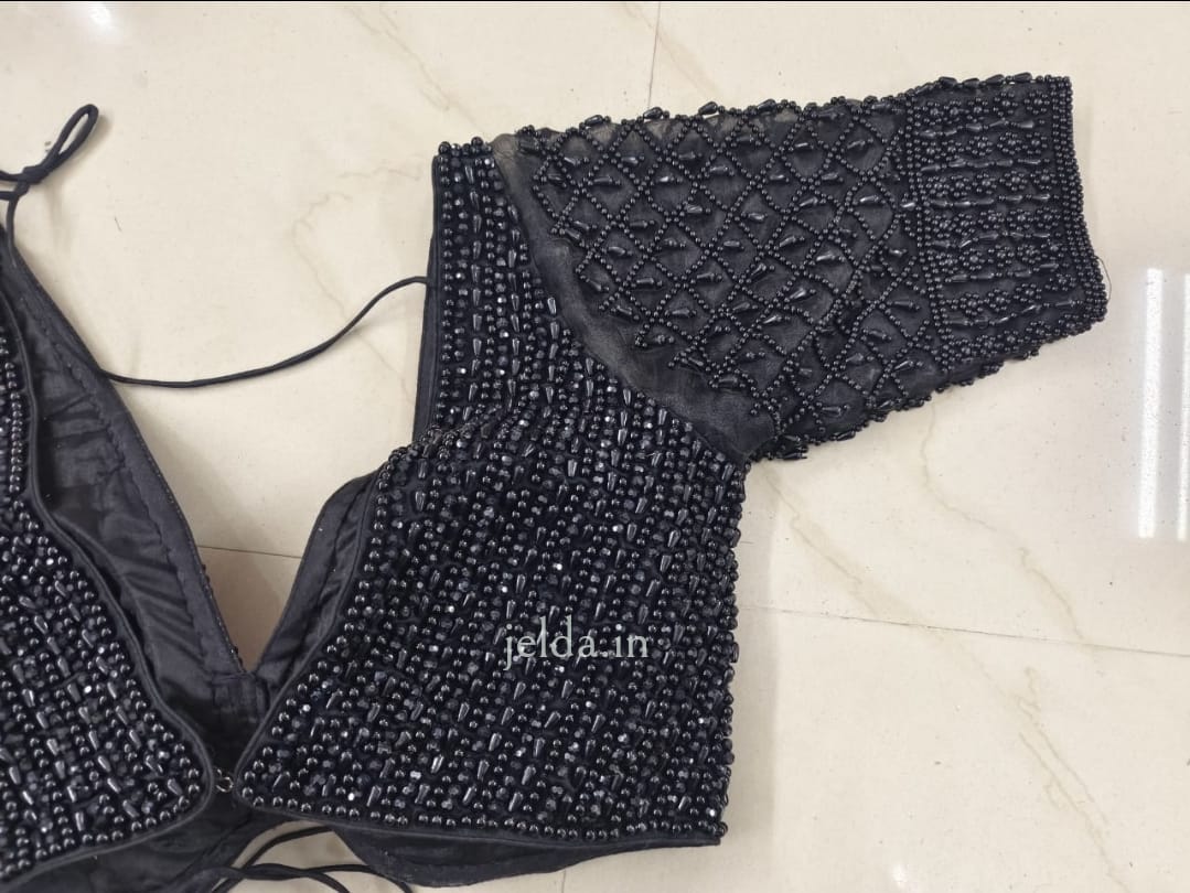 Exclusive pearl work deep v neck - custom made blouses