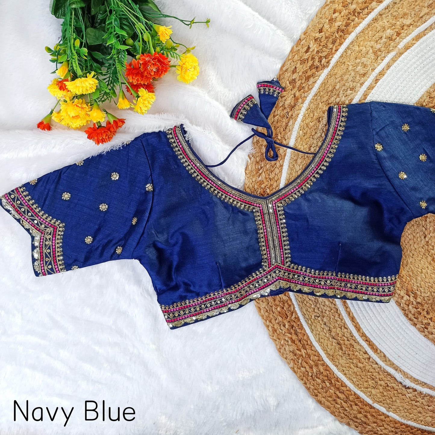 EXCLUSIVE MULTY COLOUR THREADS, JARI, SEQUINS APPLE CUT WORK EMBROIDERY READY MADE BLOUSES