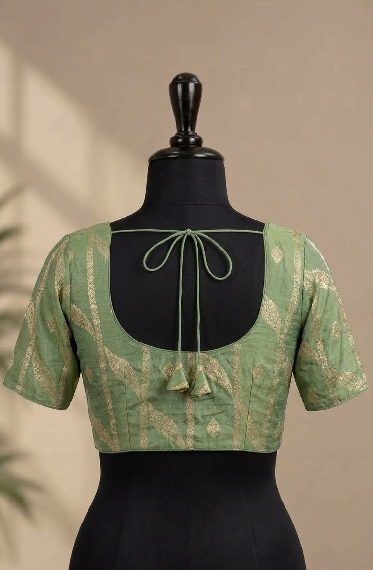 Sage Green Zari Leheriya Designer ready made blouse