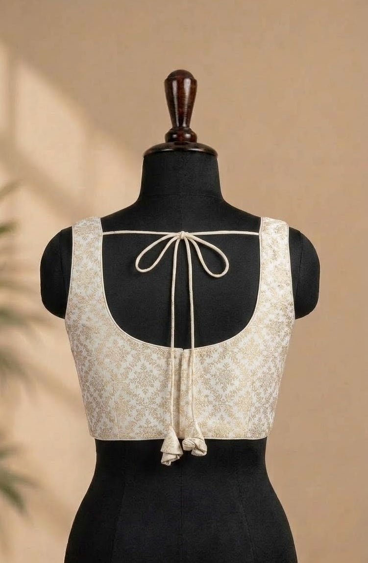 Woven Gold Floral Brocade ready made blouse
