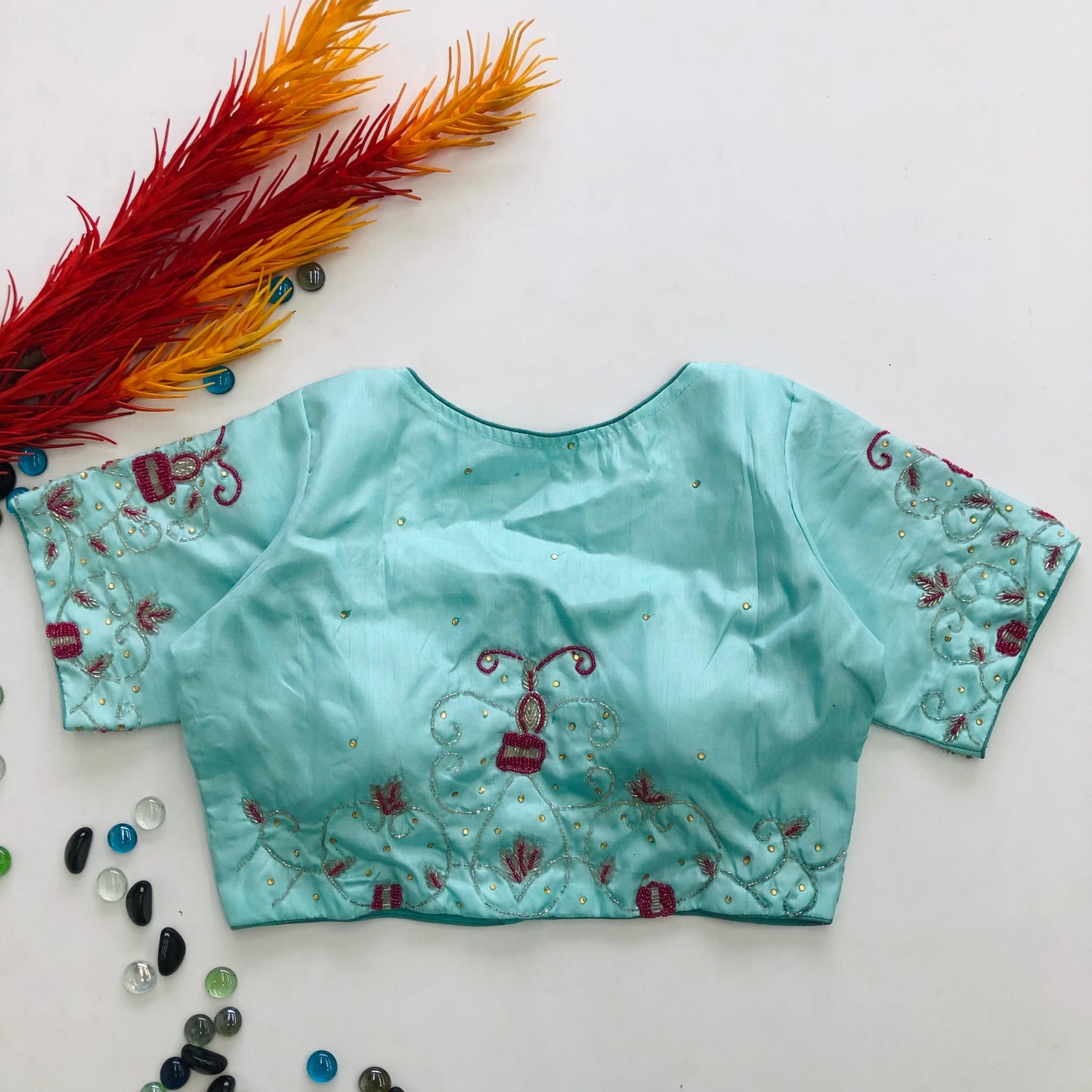 Beautiful handwork all over with pearl work ready made blouse