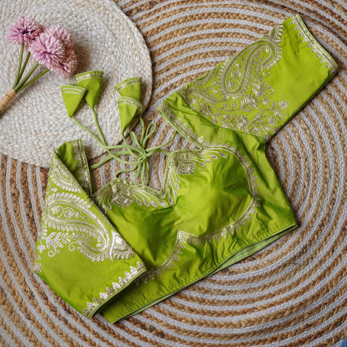 A beauty of golden embroidery work ready made blouse