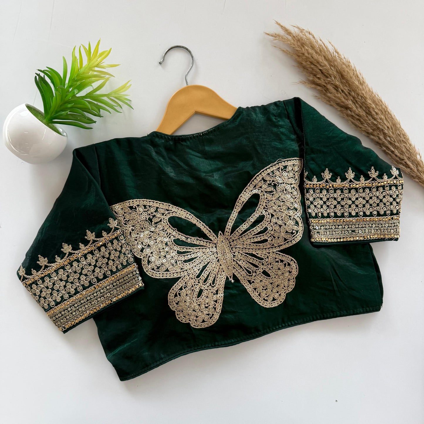 Beautiful embroidery cover with sequins and coding all over ready made blouse