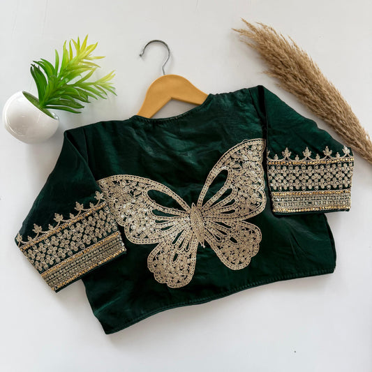 Beautiful embroidery cover with sequins and coding all over ready made blouse