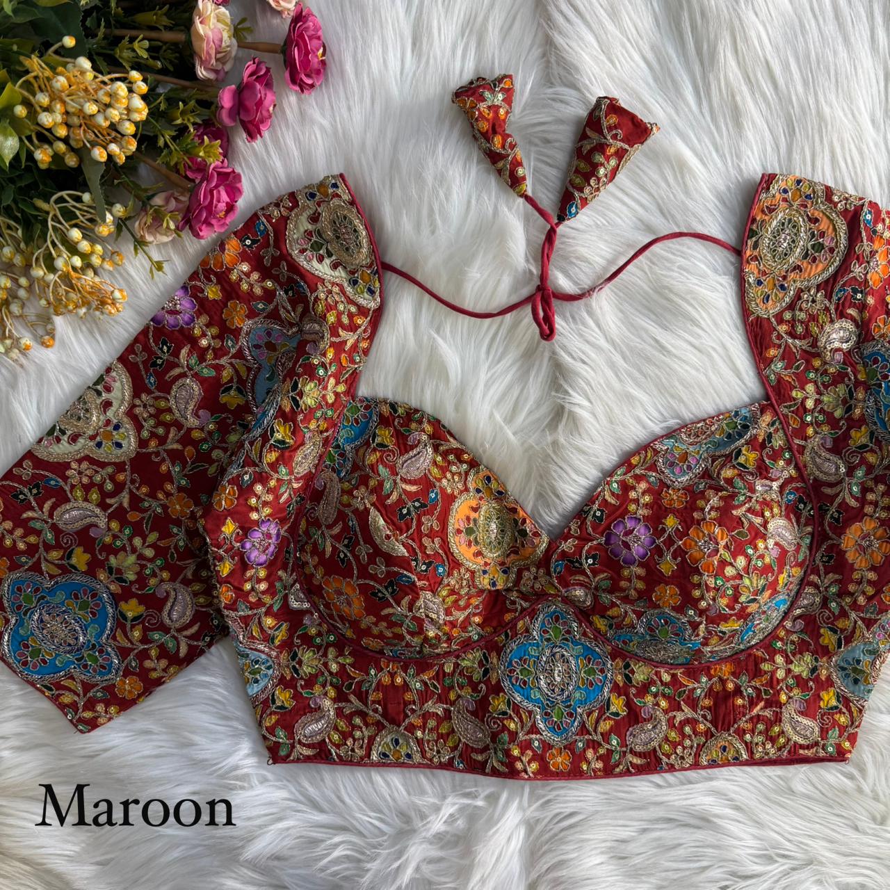 Heavy Embroidery With Beautiful Position Print ready made blouse