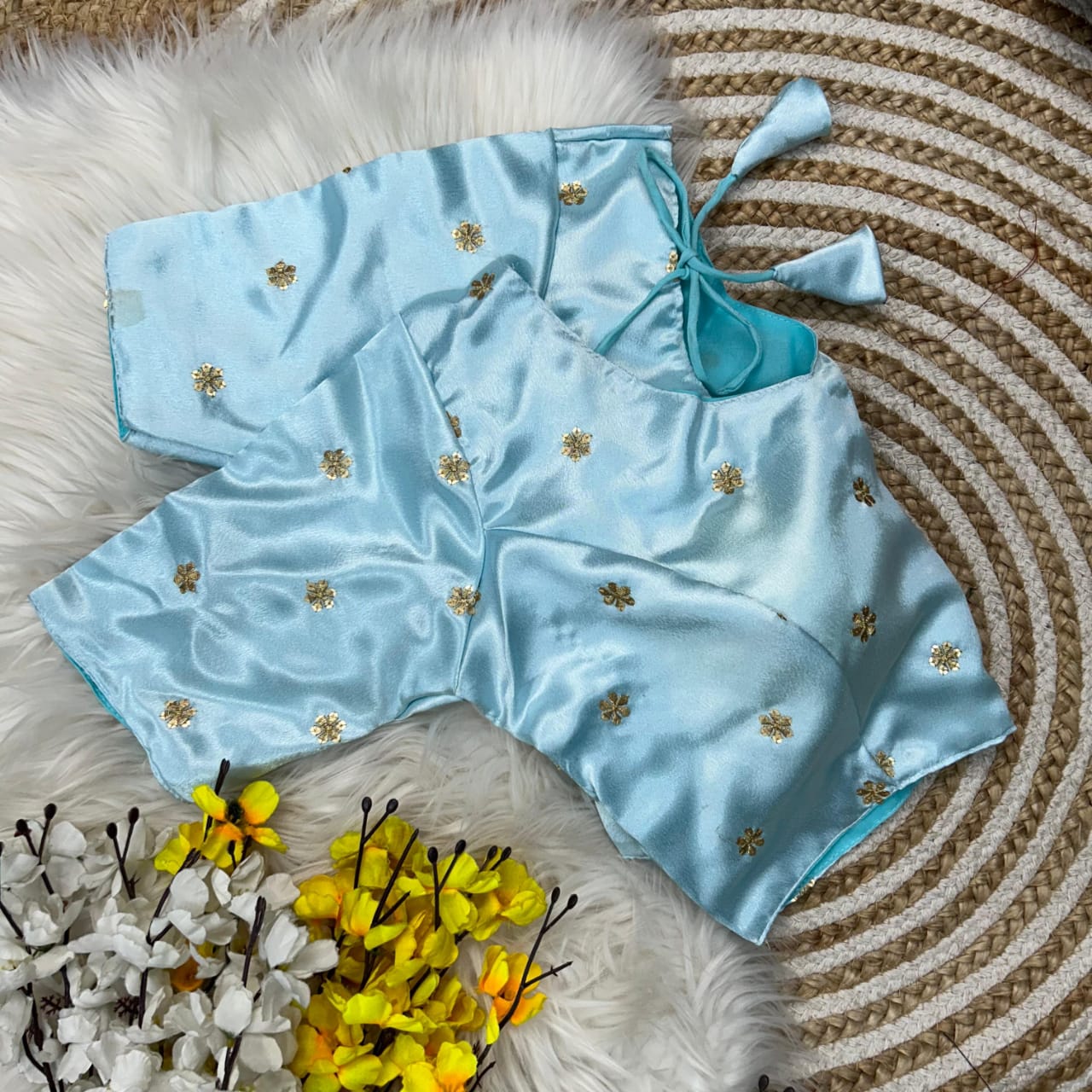 Presenting Beautiful satin fabric with all over zari ready made blouses