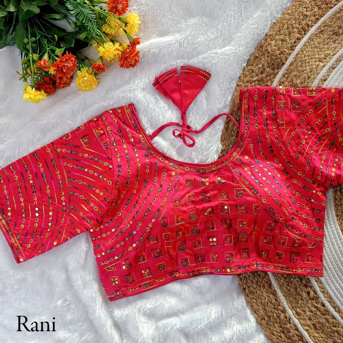 MULTY COLOUR THREADS WITH SEQUINS EMBROIDERY WORK FANCY - PREMIUM READY MADE BLOUSE