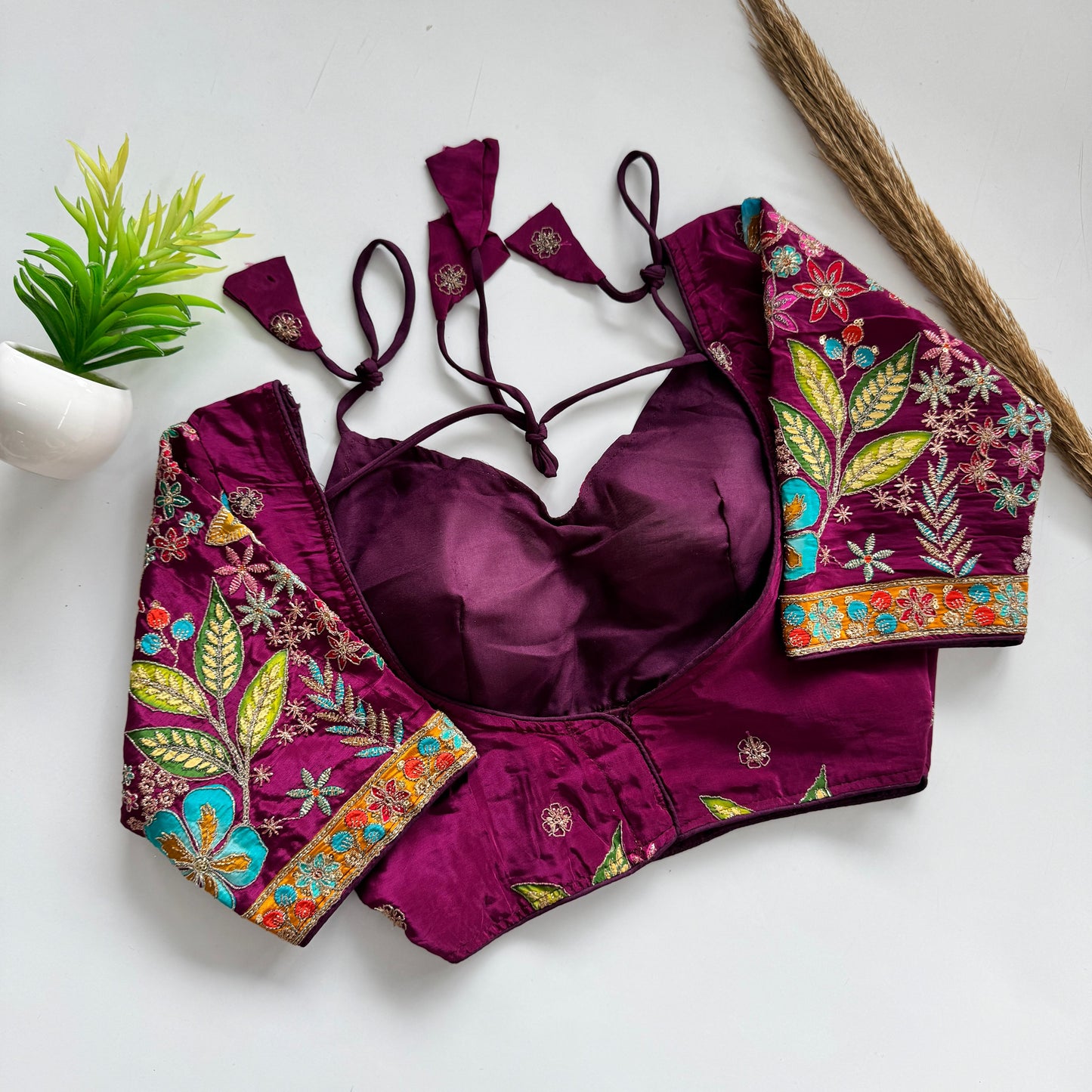 Beautiful flower print print all over blouse with embroidery work ready made blouse