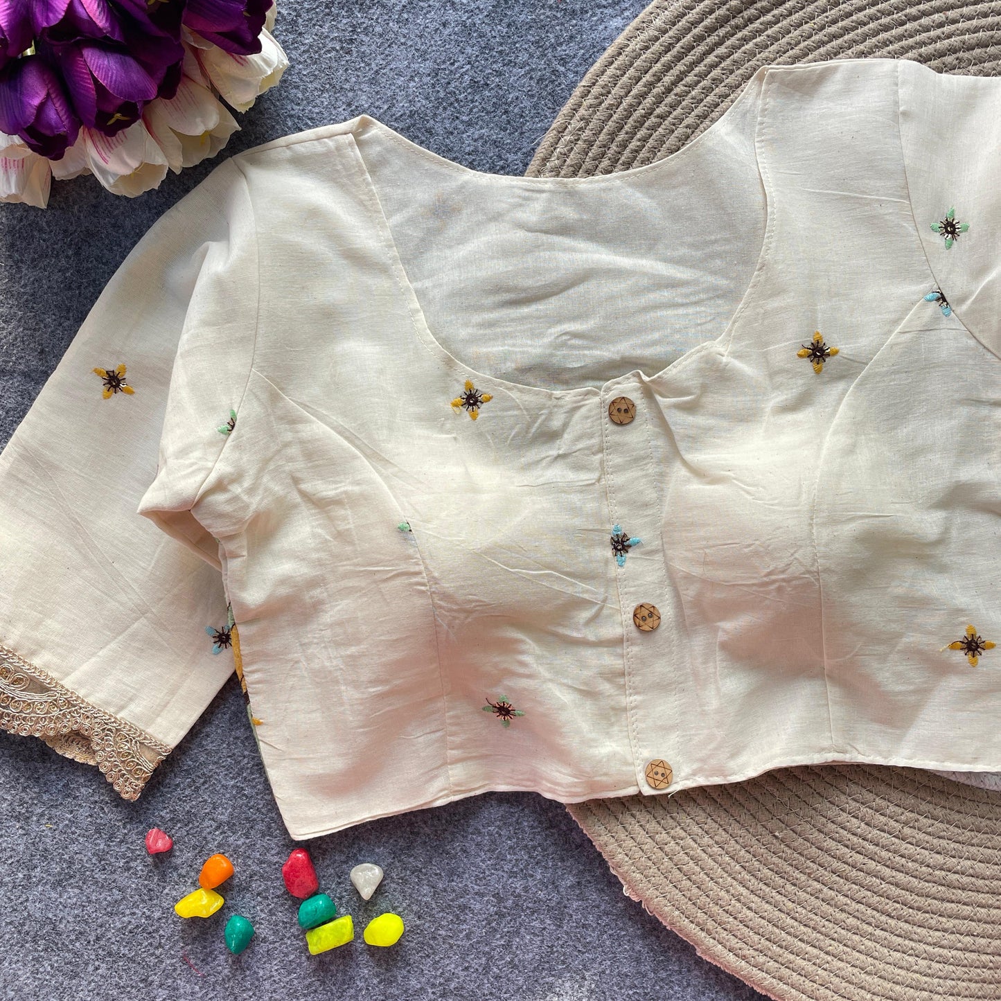 presenting a original cotton with embroidery work ready made blouse