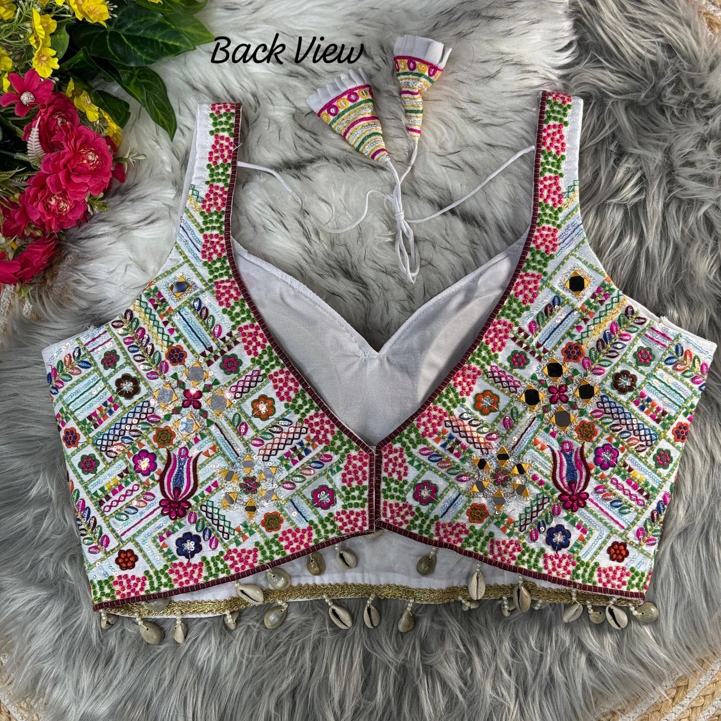 Fancy Design With Kaudi Lace Real Mirror Work - Premium ready made blouses