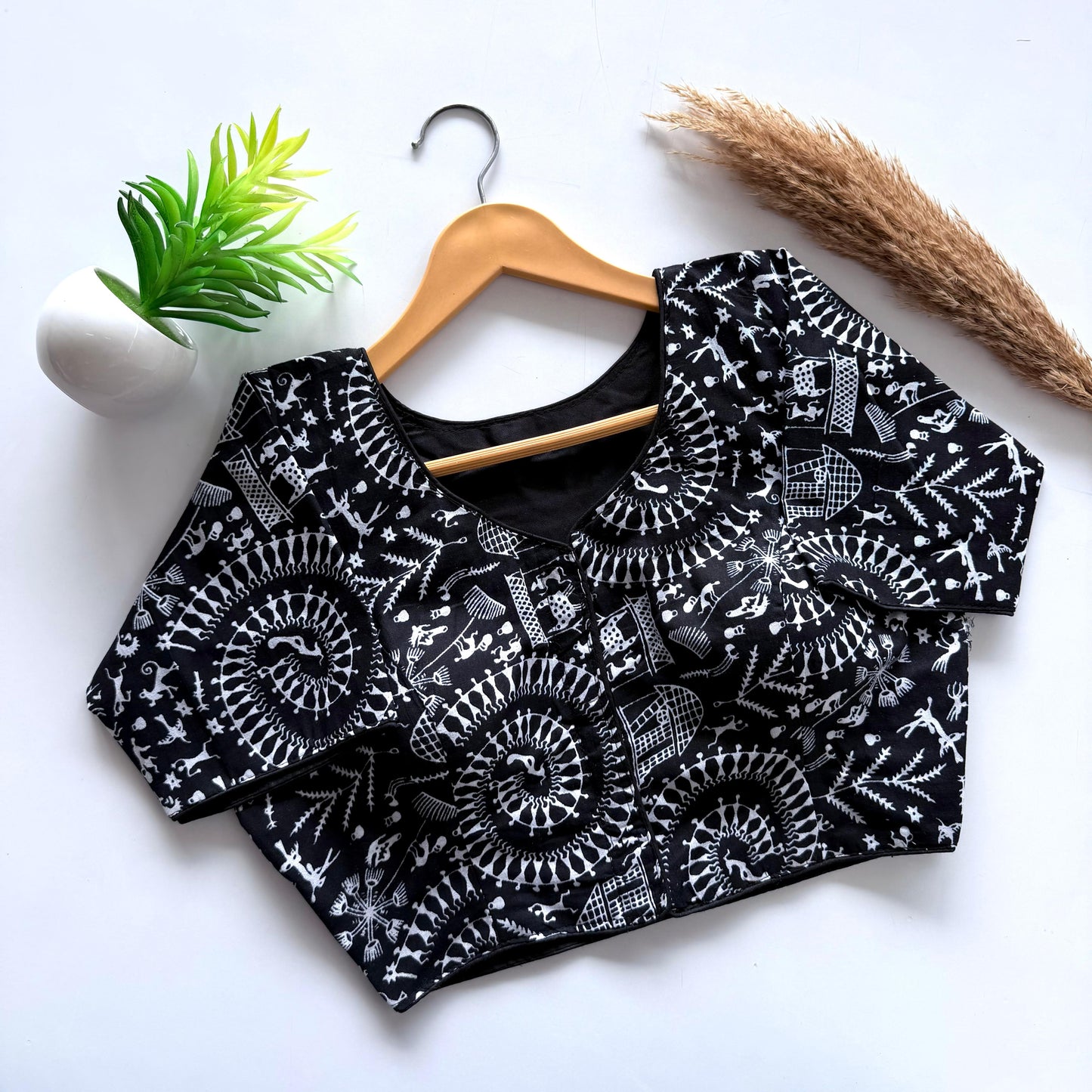 Plain cotton with hand paint all over ready made blouse