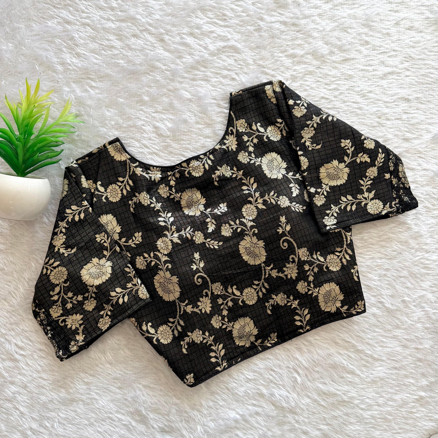 A beauty of weaving work all over with stretchable technology inside ready made blouse