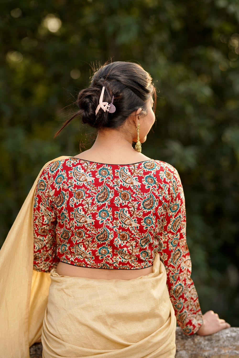 Kalamkari cotton full sleeve ready made blouse