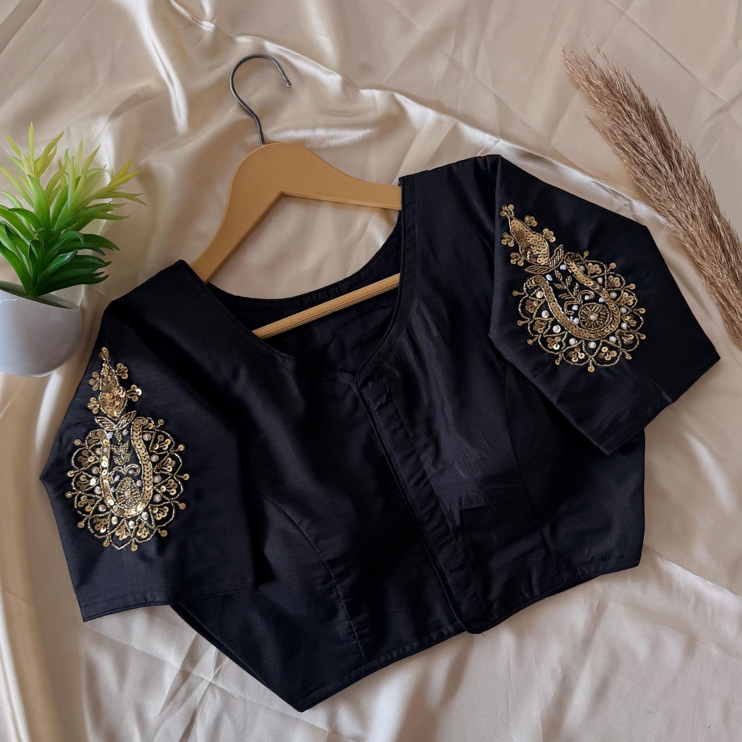 Beautiful handwork all over back and sleeves ready made blouse