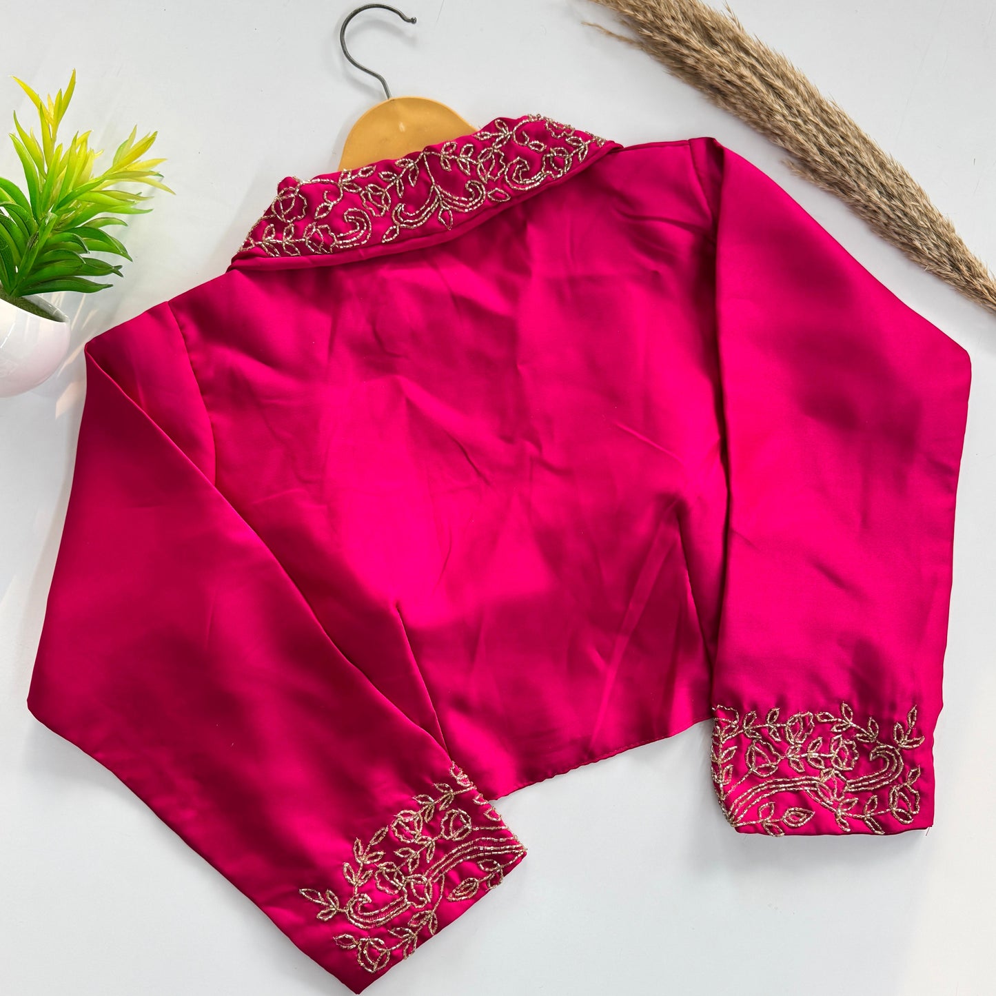 Beautiful handwork all over sleeve and collar ready made blouse