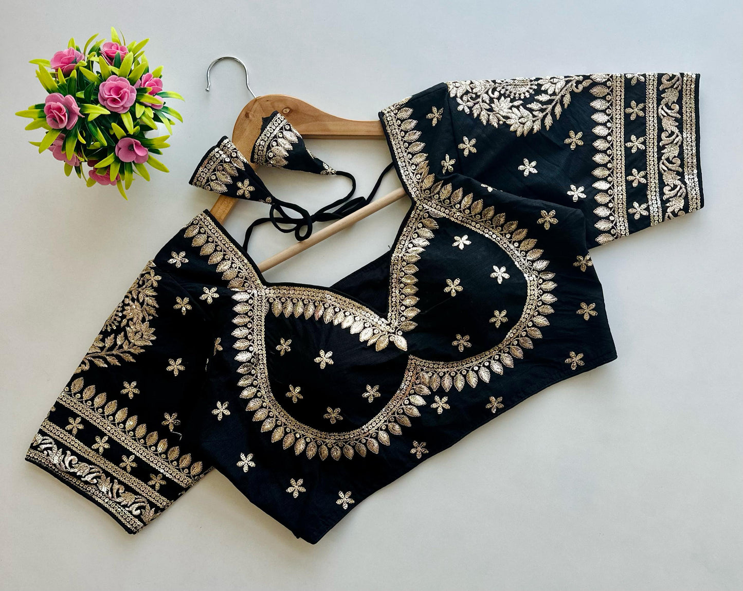 Golden Embroidery With Sequins Touch Up All Over - Premium Readymade Blouse