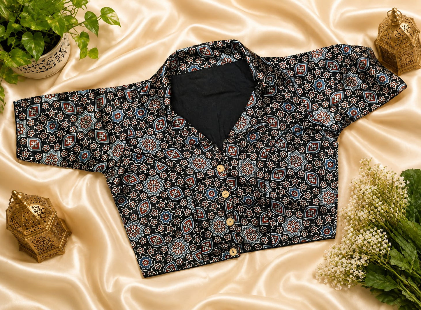 Pure modal silk collar neck ready made blouse