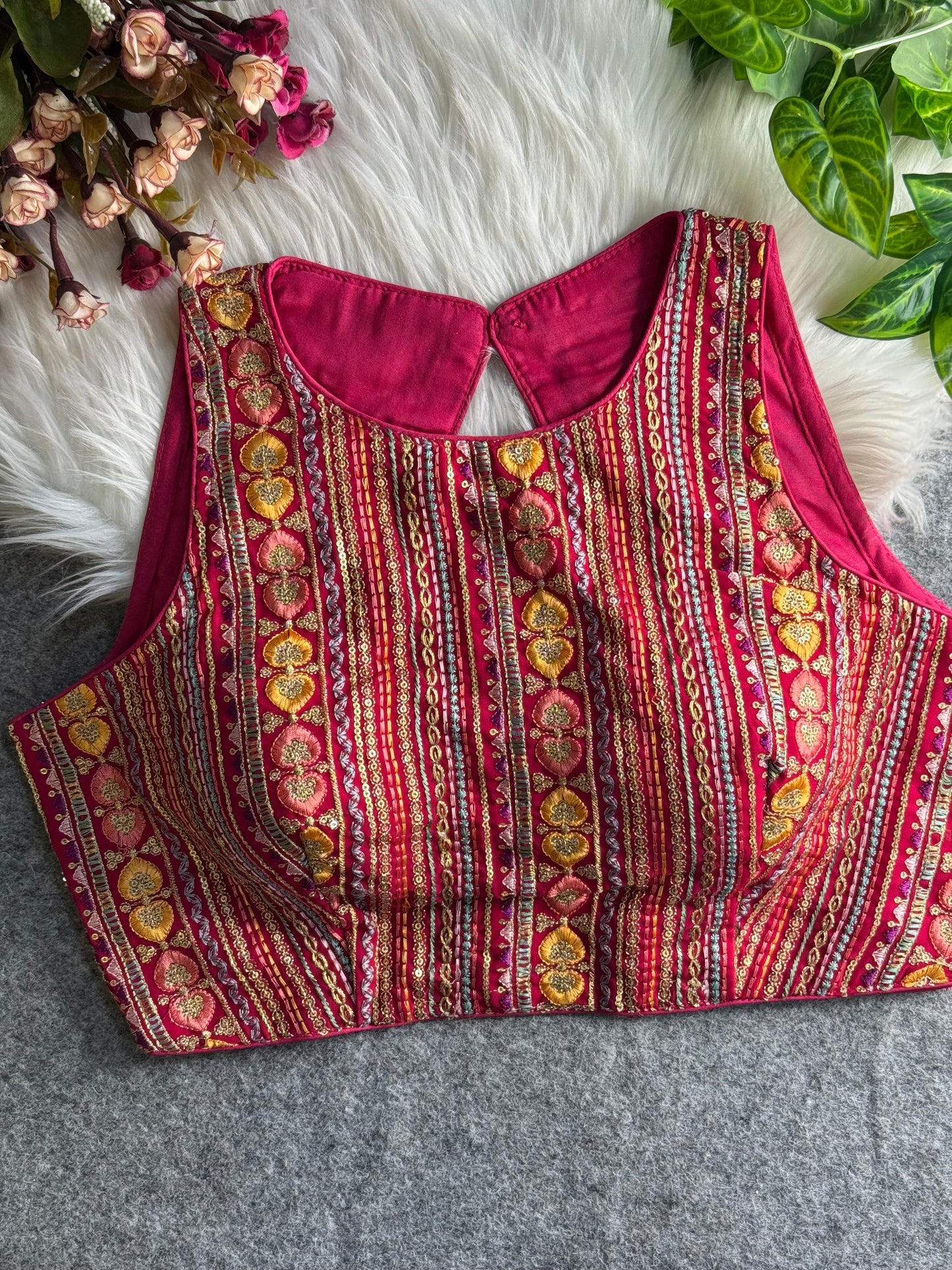 Heavy embroidery multi work boatneck ready made blouses
