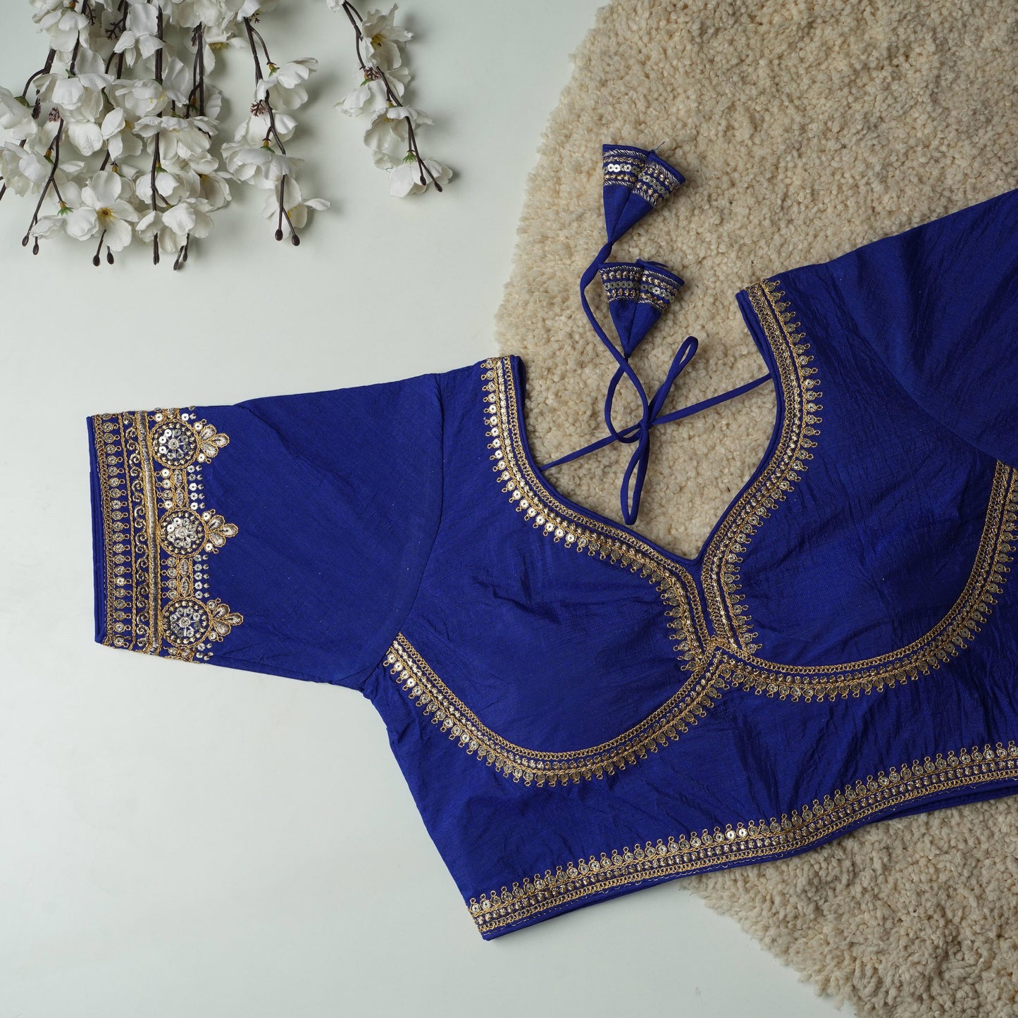 A beauty of golden embroidery work ready made blouse