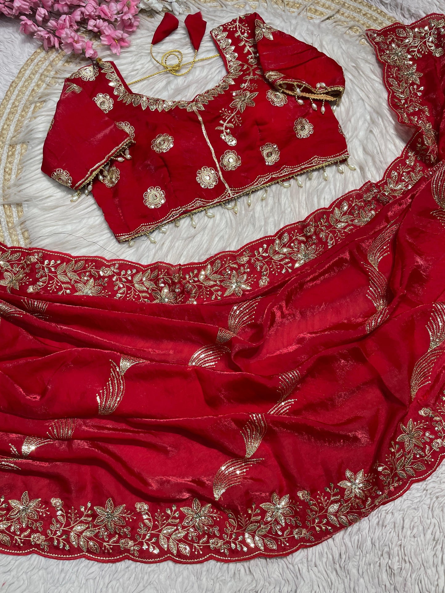 Fendy  Sattin embroidery work sarees