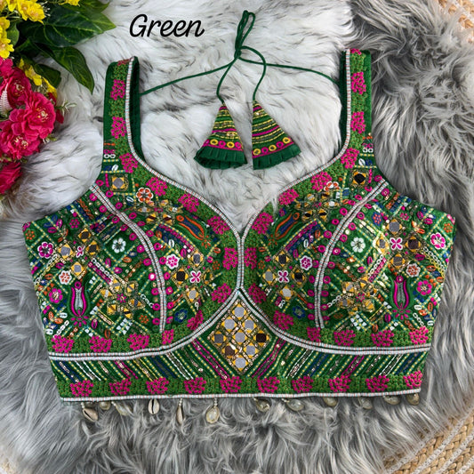 Fancy Design With Kaudi Lace Real Mirror Work - Premium ready made blouses