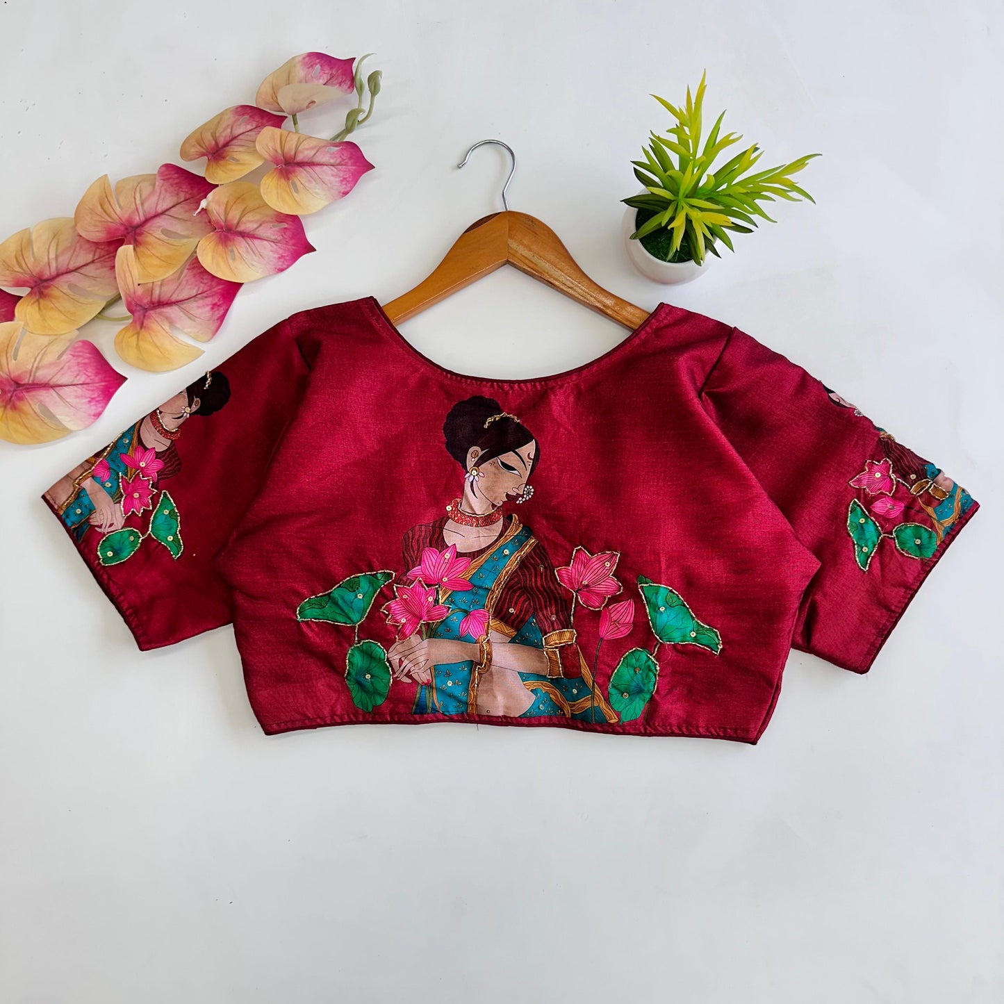 Pure Silk Fabric With Decent Print All Over - Premium Readymade Blouse
