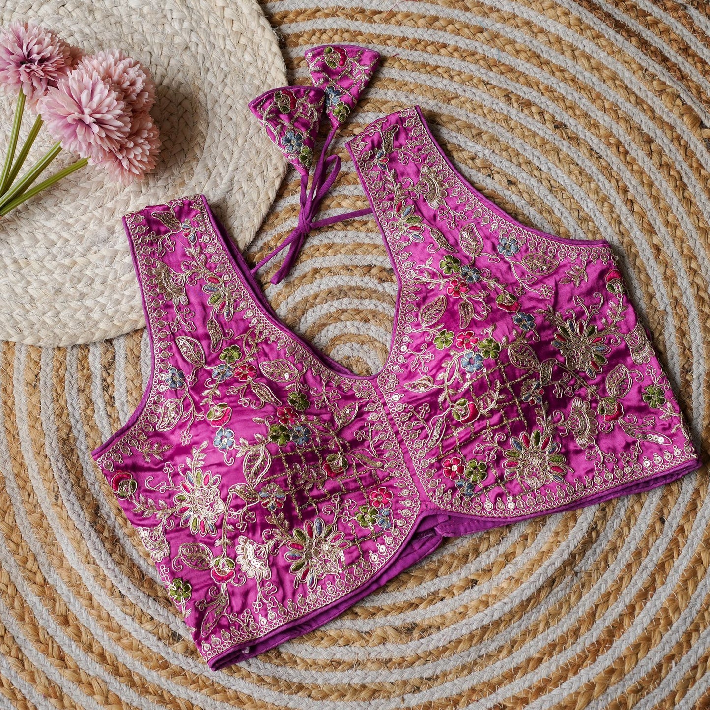 Beautiful embroidery cover with sequins and coding all over ready made blouses