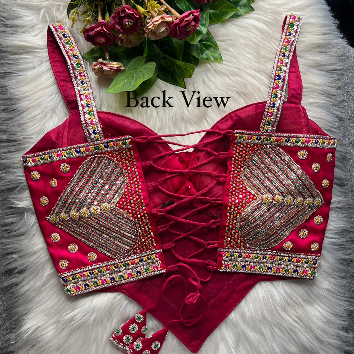 NEW BEADS & RIBBON WORK CORSET-STYLE READY MADE BLOUSE