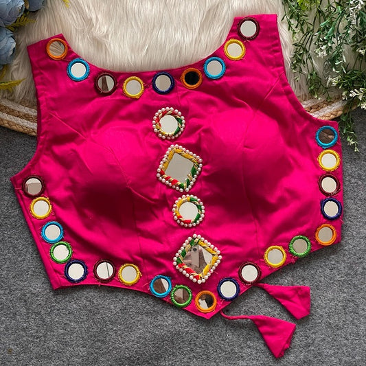 Pure Rayon Cotton With Heavy Mirror Work - Premium Readymade Blouse