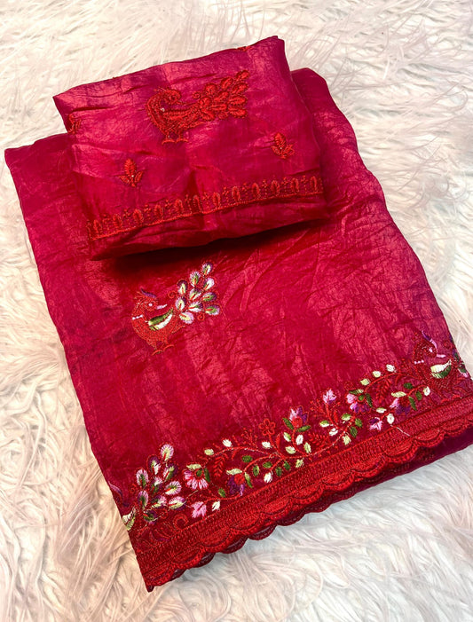 Soft Gold Crush Fabric Saree