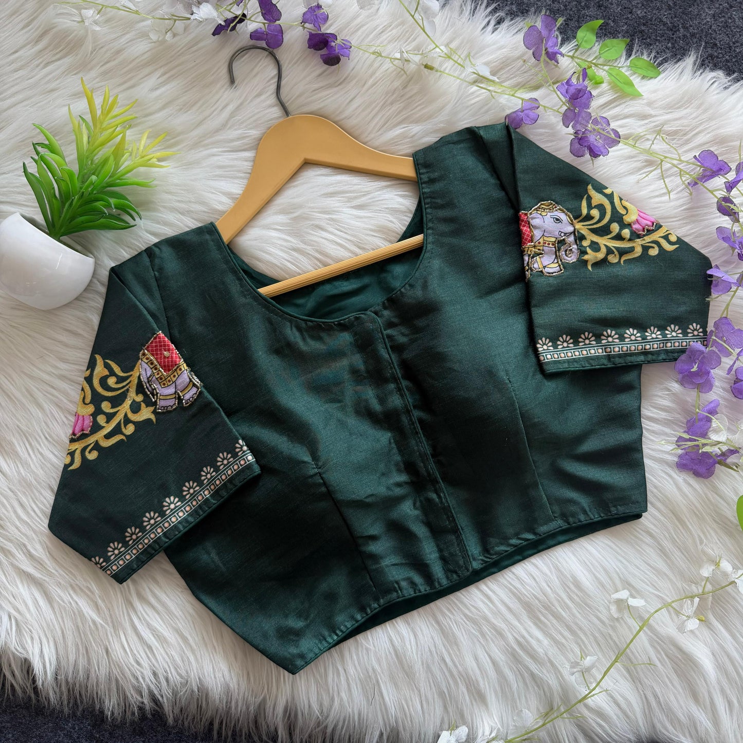 Pure silk fabric with Decent print ready made blouse