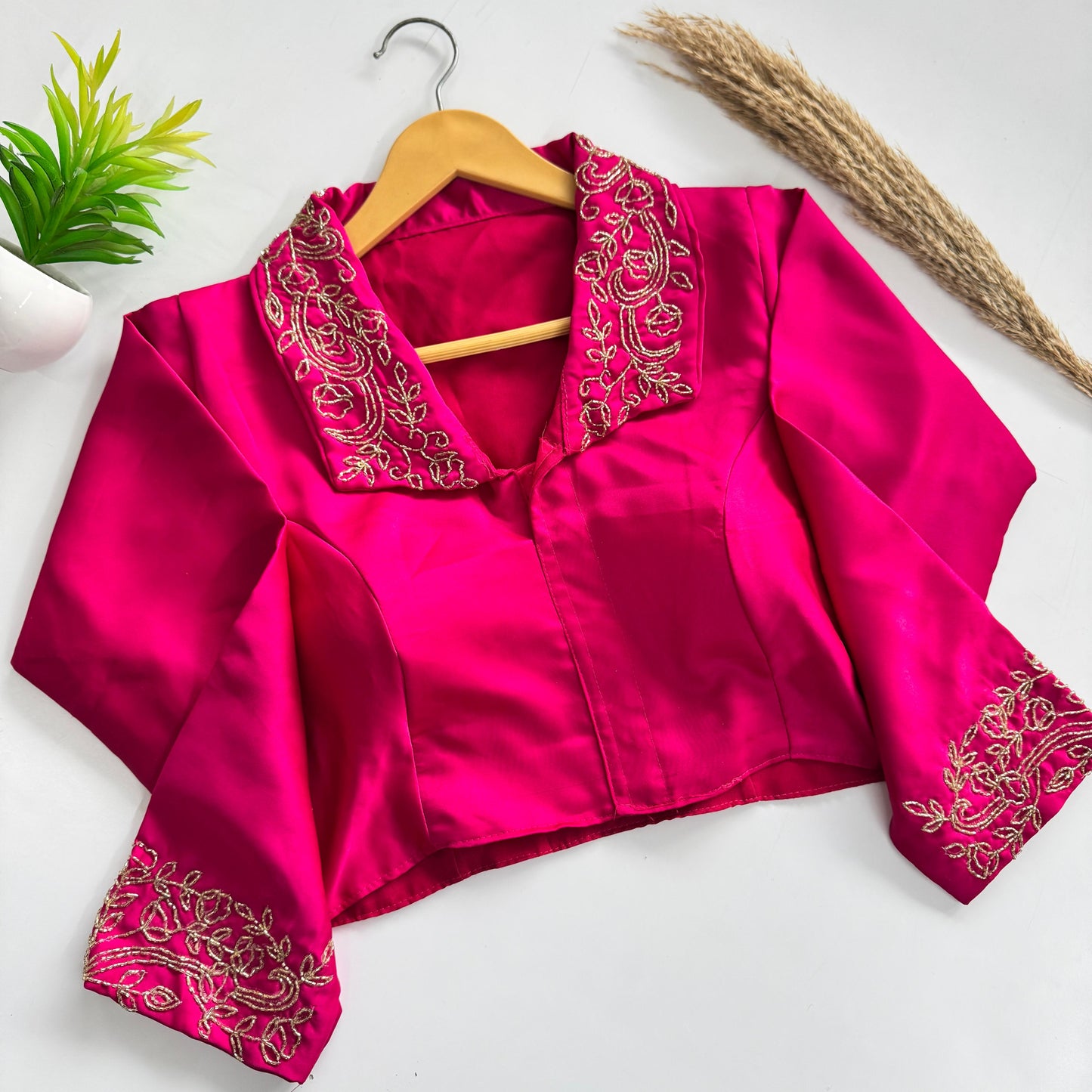 Beautiful handwork all over sleeve and collar ready made blouse