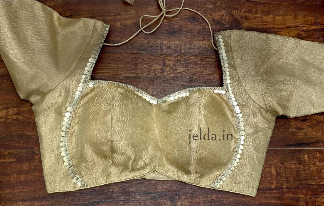 Cruss tissue fabric with lace work sleeve - custom made blouses