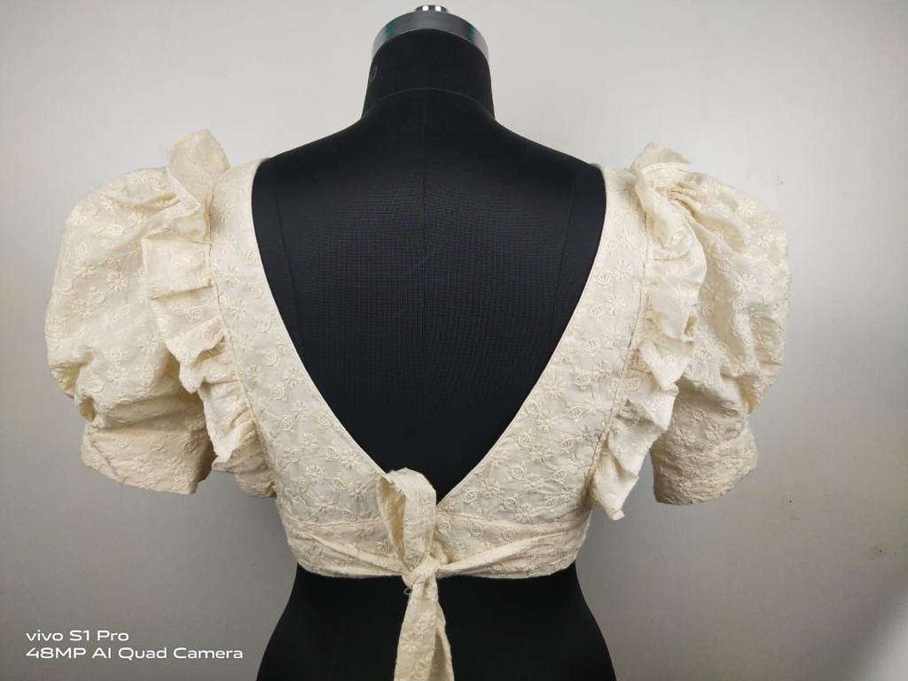 Hakoba frill work with bow Designer Blouse