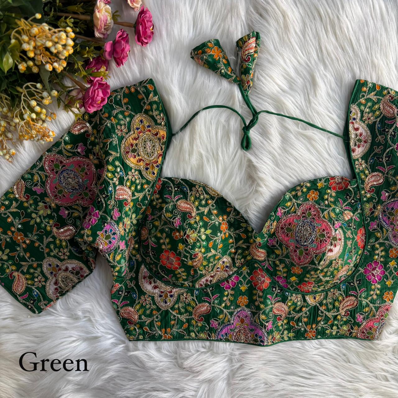 Heavy Embroidery With Beautiful Position Print ready made blouse