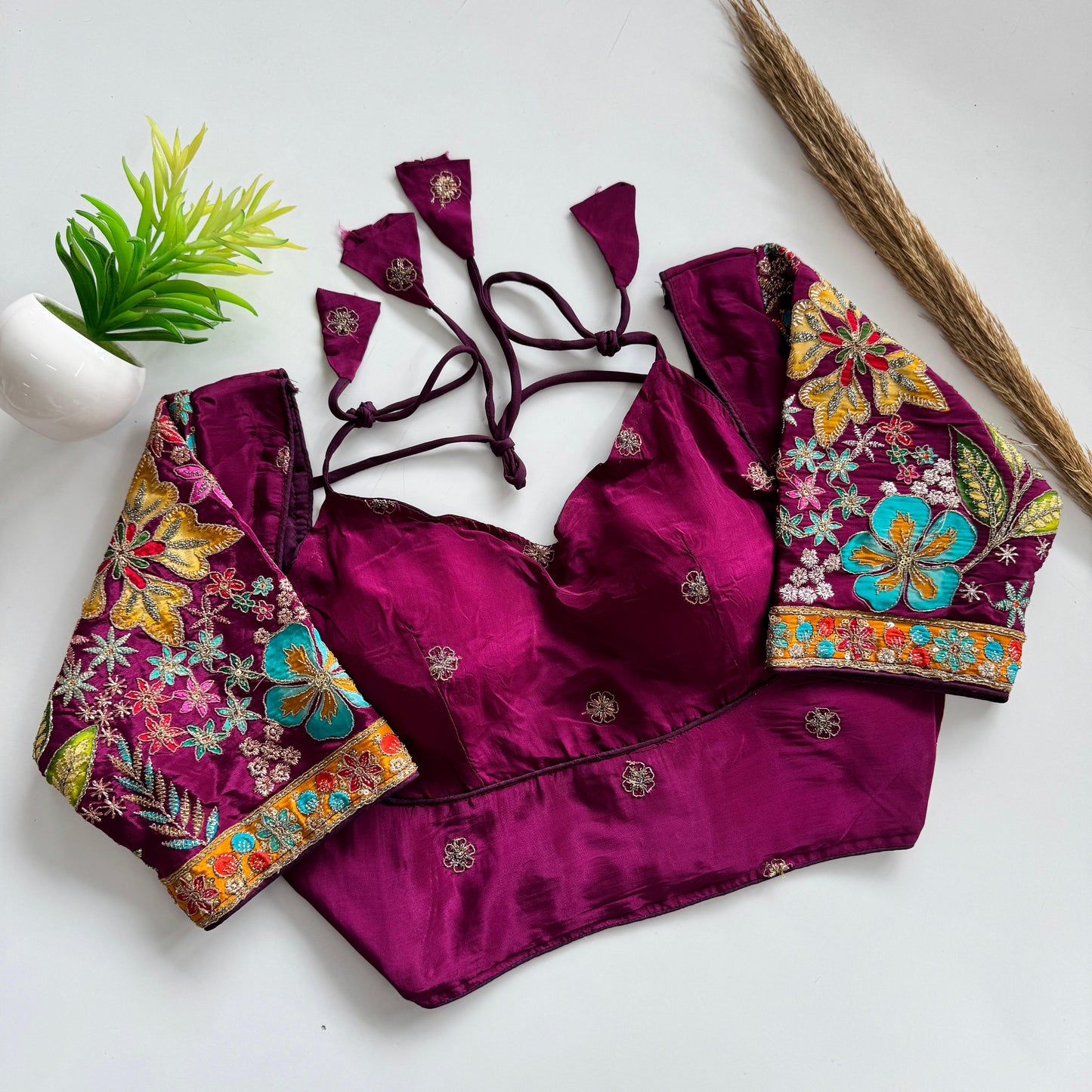 Beautiful flower print print all over blouse with embroidery work ready made blouse