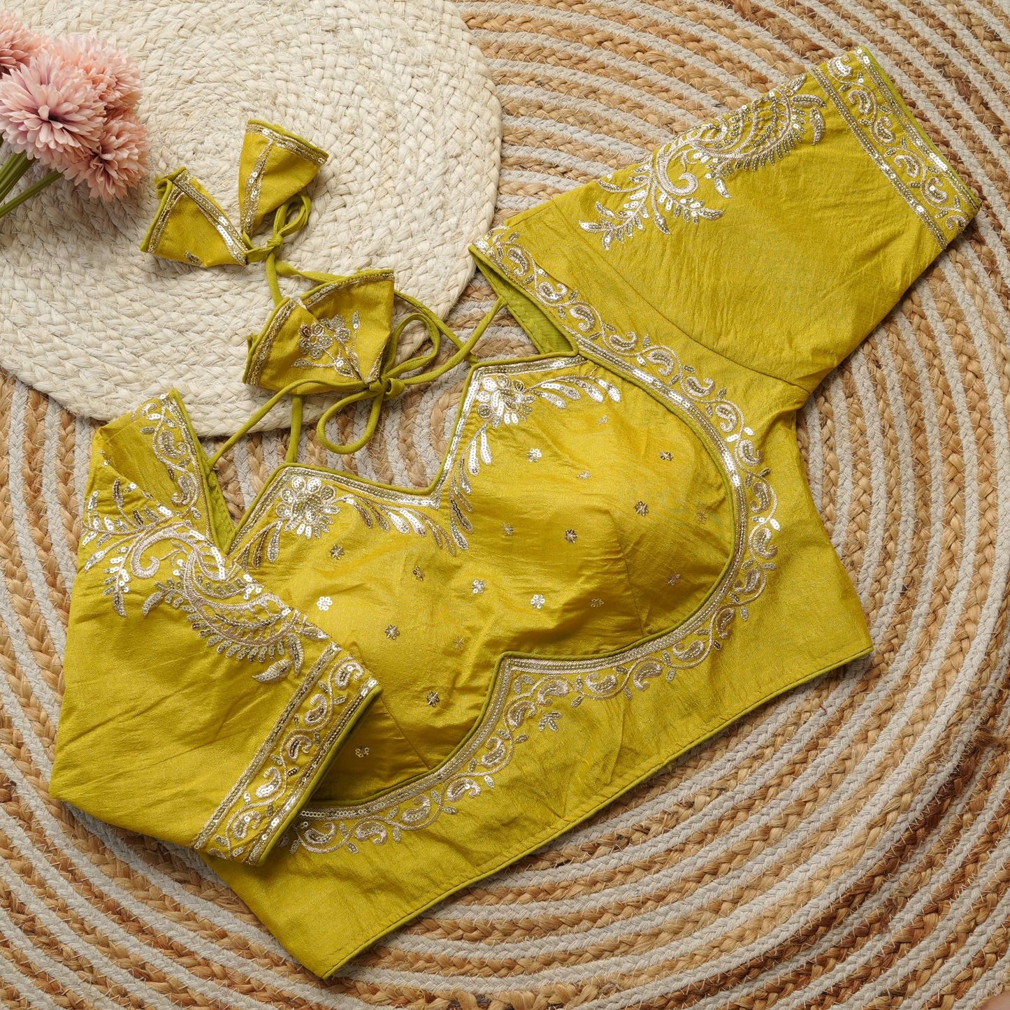 Beautiful golden embroidery work ready made blouses