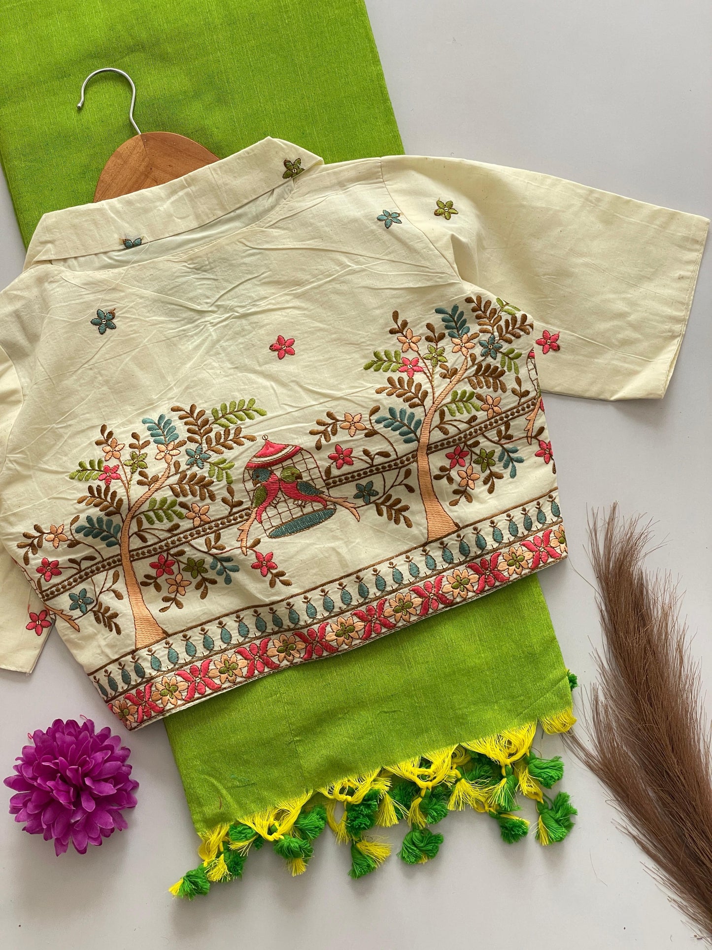 PRESENTING ORIGINAL COTTON COLLAR NECK BLOUSE WITH COTTON SAREE