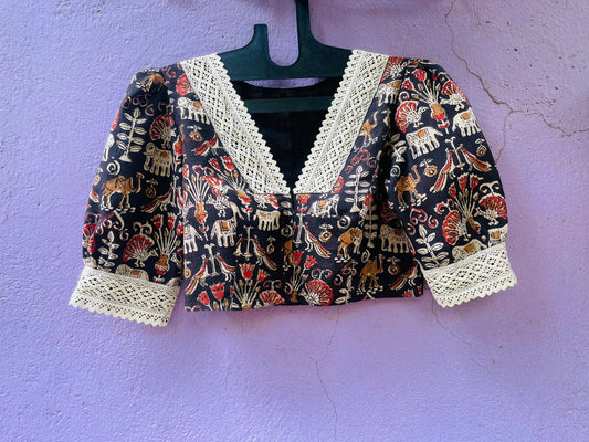 Cotton Printed With Lace Work - Premium Designer Blouse