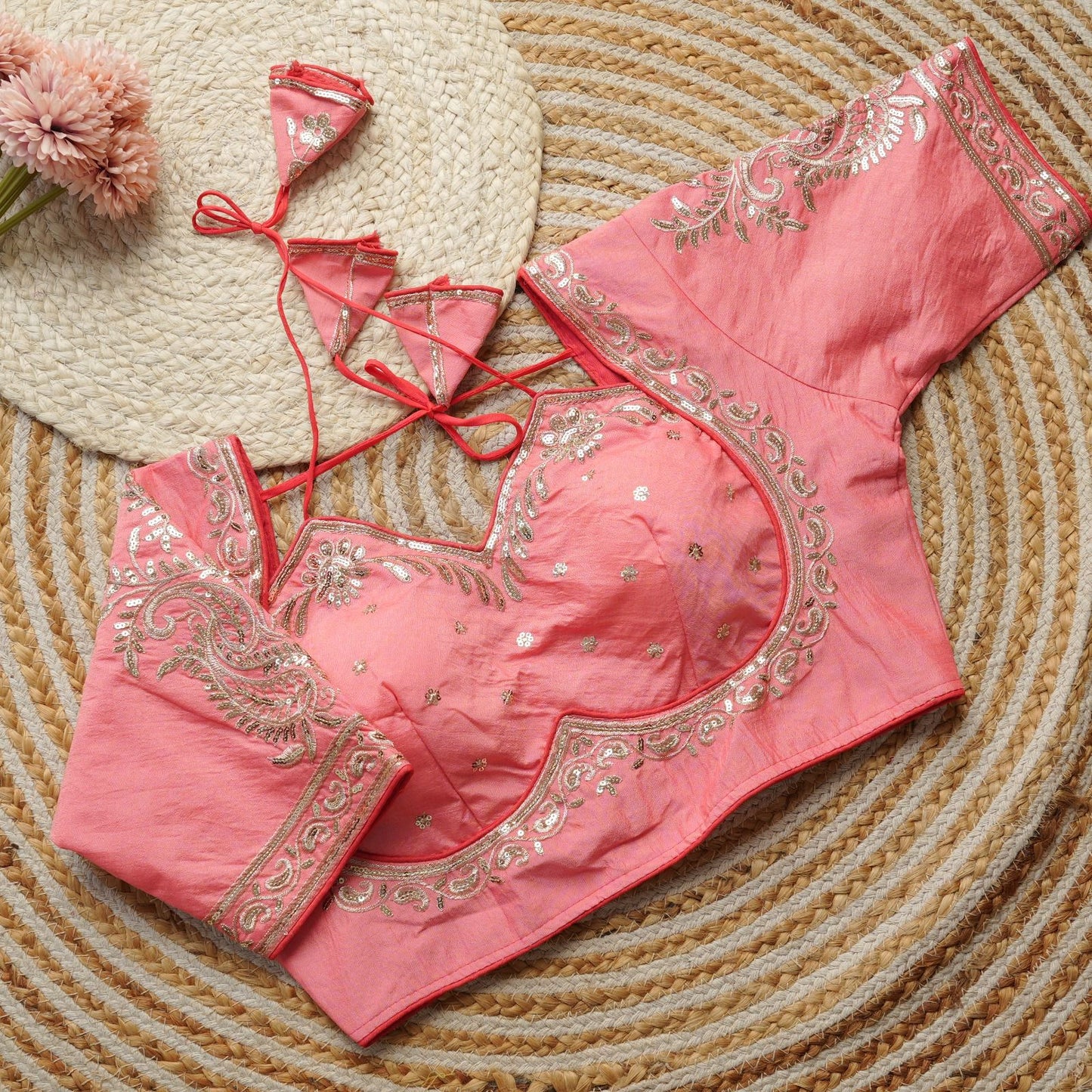 Beautiful golden embroidery work ready made blouses