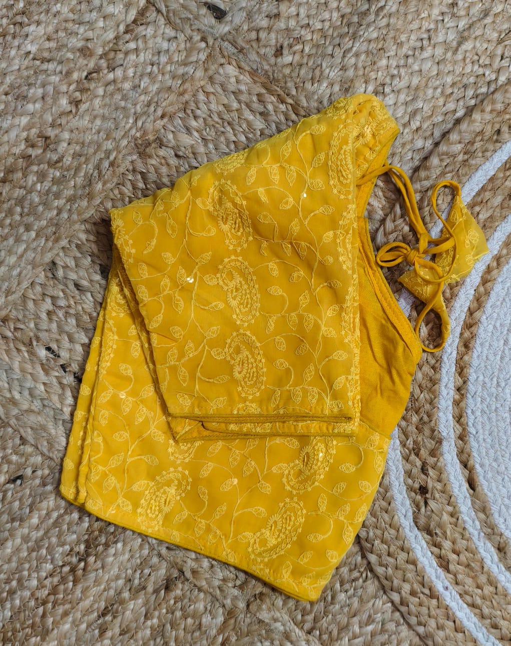 Chikonkari boatneck ready made blouse
