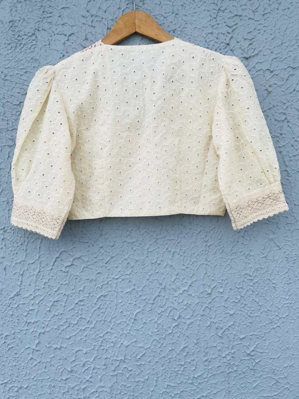 Hakoba cotton with lace work designer blouse